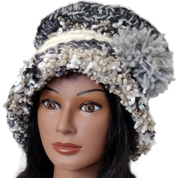 Beret Slouchy top Boho Hat OOAK Handmade Crochet Free Hand Women's One Size - Picture 3 of 8